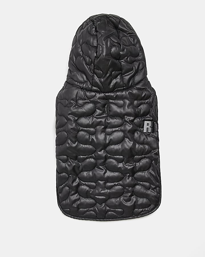 Black RI dog quilted hooded coat