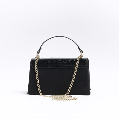 Black RI embossed chain shoulder bag River Island