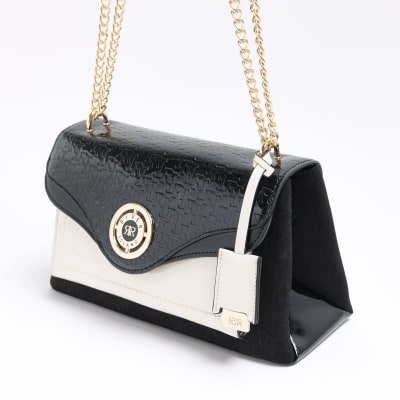 Black RI embossed chain shoulder bag River Island