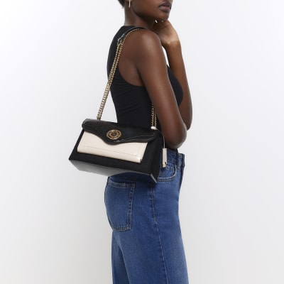 Black RI embossed chain shoulder bag River Island