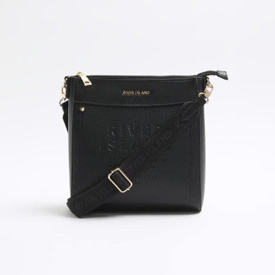 Black RI embossed Cross Body Bag River Island