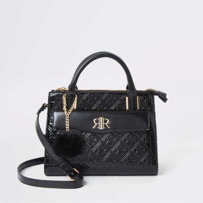 Black RI embossed front pocket tote bag | River Island