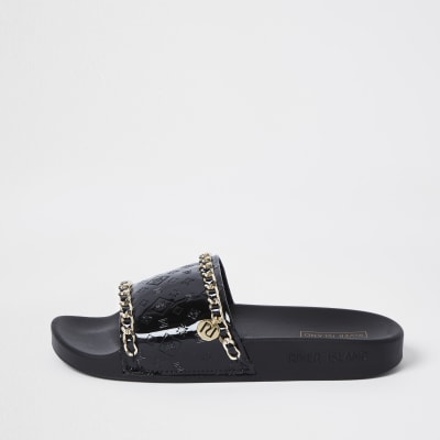 Black RI embossed gold chain sliders