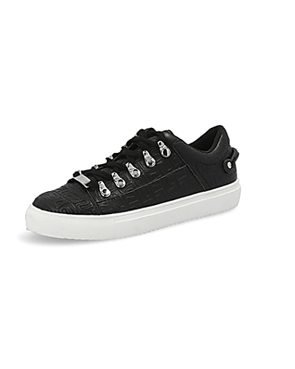 360 degree animation of product Black RI embossed lace-up trainers frame-1