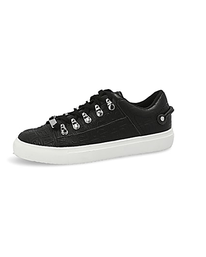 360 degree animation of product Black RI embossed lace-up trainers frame-2