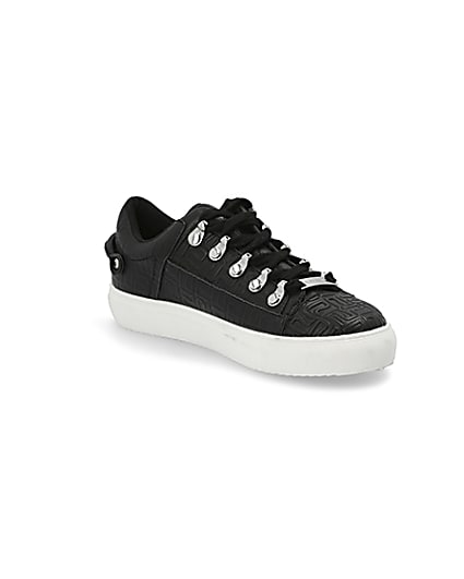 360 degree animation of product Black RI embossed lace-up trainers frame-18