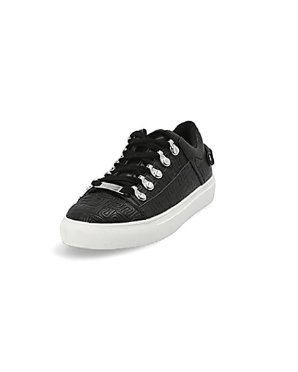 360 degree animation of product Black RI embossed lace-up trainers frame-23