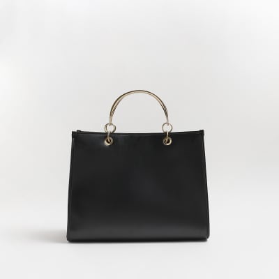 Black RI embossed large tote bag River Island
