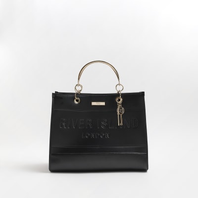 River Island long Shoulder strap Bag black Ri Monogram Print chain BAG NEW