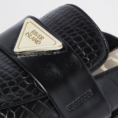 Black RI embossed mule loafers