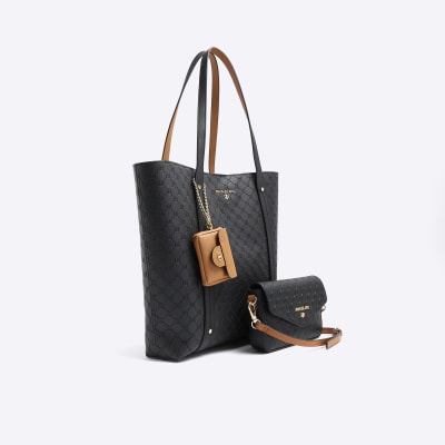 Black RI embossed shopper and cross body bag