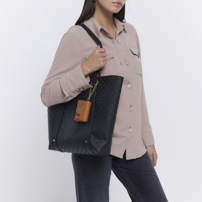 Black RI embossed shopper and cross body bag