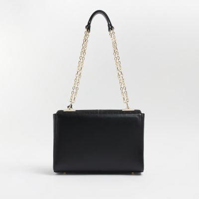 Black RI embossed shoulder bag River Island