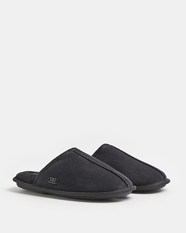 Black RI faux fur lined mule slippers