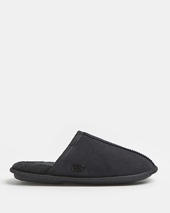 Black RI faux fur lined mule slippers