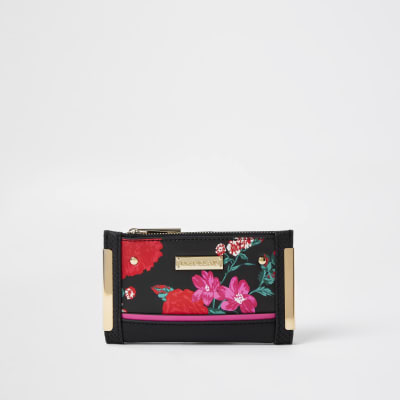 Black RI floral print mini foldout purse