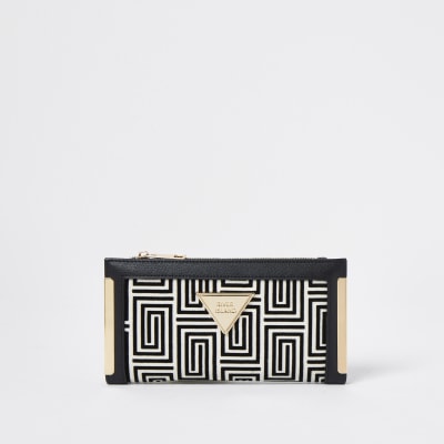 Black RI jacquard monogram purse River Island