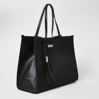 Black RI jacquard shopper tote bag