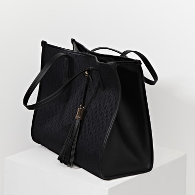 Black RI jacquard square shopper bag River Island