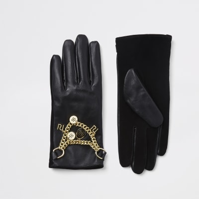 Black RI leather chain gloves