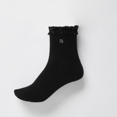 Black RI mesh frill cable knit socks
