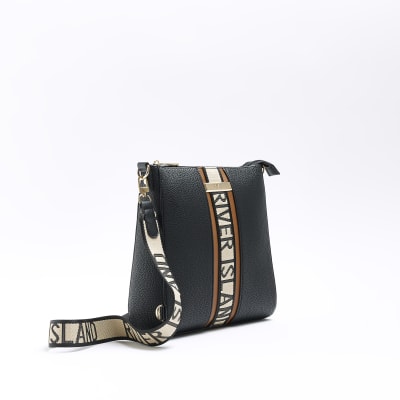 River island black online zip pocket messenger bag