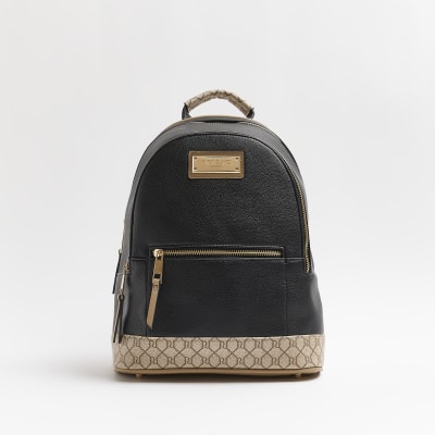 River Island Monogram Backpack in Brown