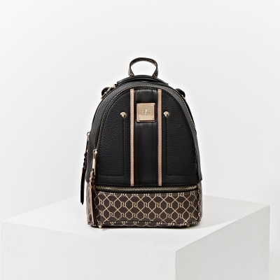 Black RI monogram blocked backpack | River Island