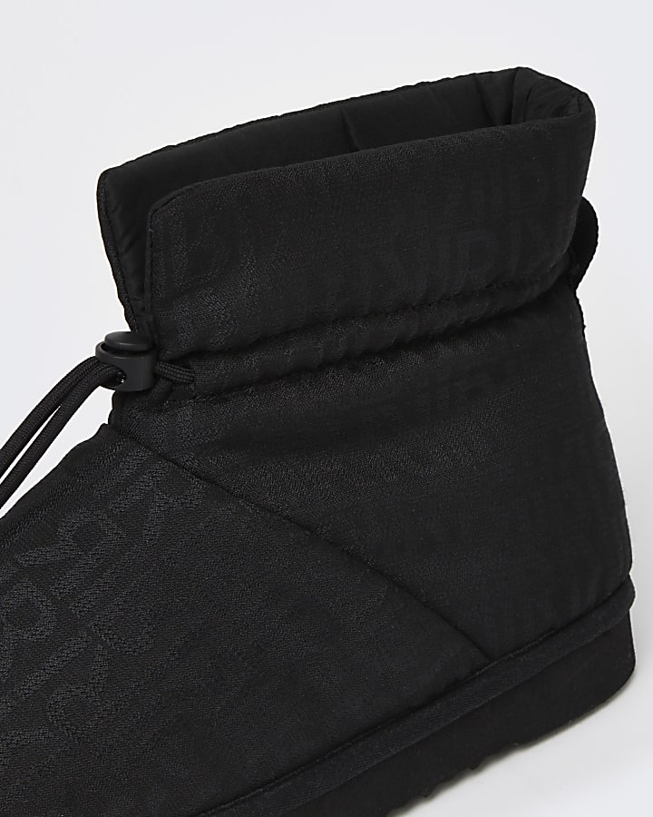 Black RI monogram boot slippers
