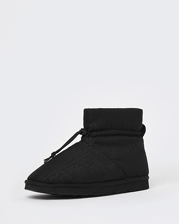 Black RI monogram boot slippers