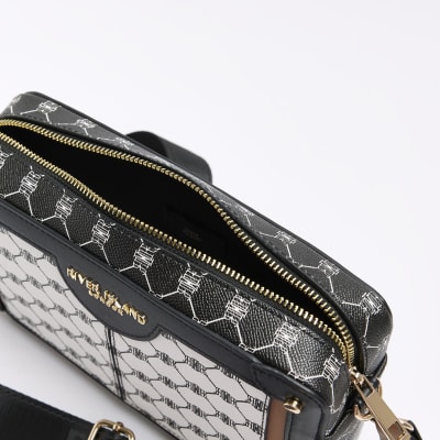 River Island Grey RI checkerboard boxy cross body bag