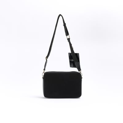 Black RI monogram boxy cross body bag River Island
