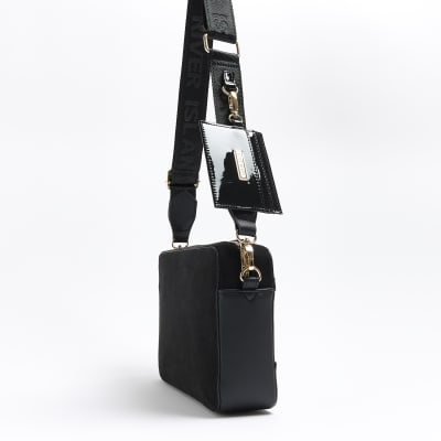 Black RI monogram boxy cross body bag River Island