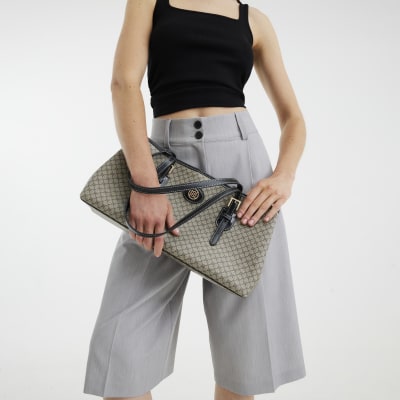 Black RI Monogram Buckle Shopper Bag