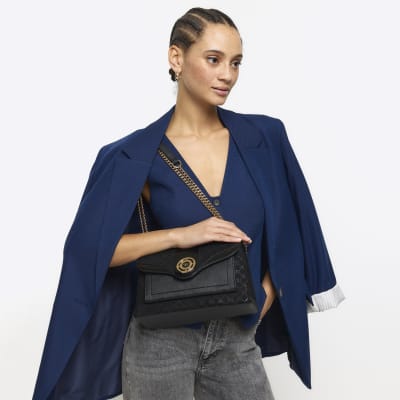 Black RI monogram chain shoulder bag River Island