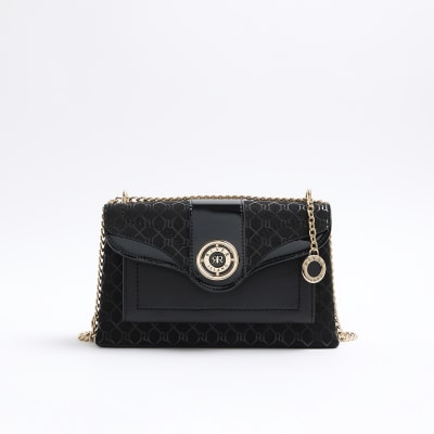 Black RI monogram chain shoulder bag River Island