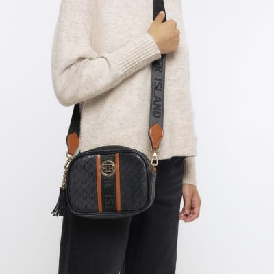 Black RI monogram cross body bag and purse River Island