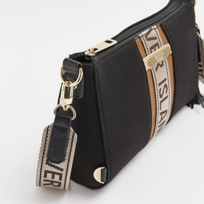 Black RI monogram cross body bag River Island