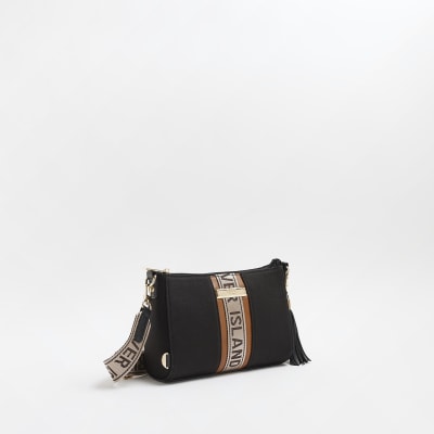 Black RI monogram cross body bag River Island