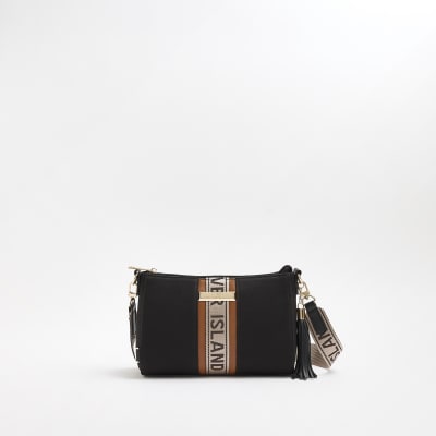 Black RI monogram cross body bag River Island