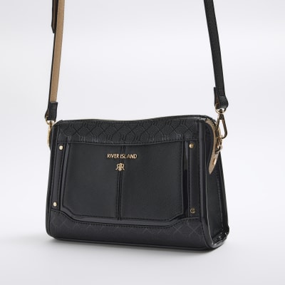 Black RI monogram cross body bag River Island