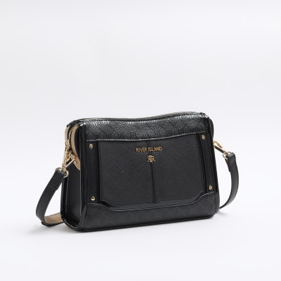 Black RI monogram cross body bag River Island
