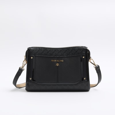 Black RI monogram cross body bag River Island