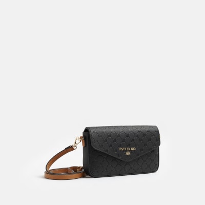 River Island Ri Monogram Cross Body Bag And Purse in Black