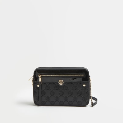 Black Ri Monogram Embossed Cross Body Bag River Island