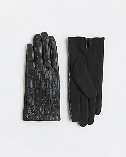 Black RI monogram embossed gloves