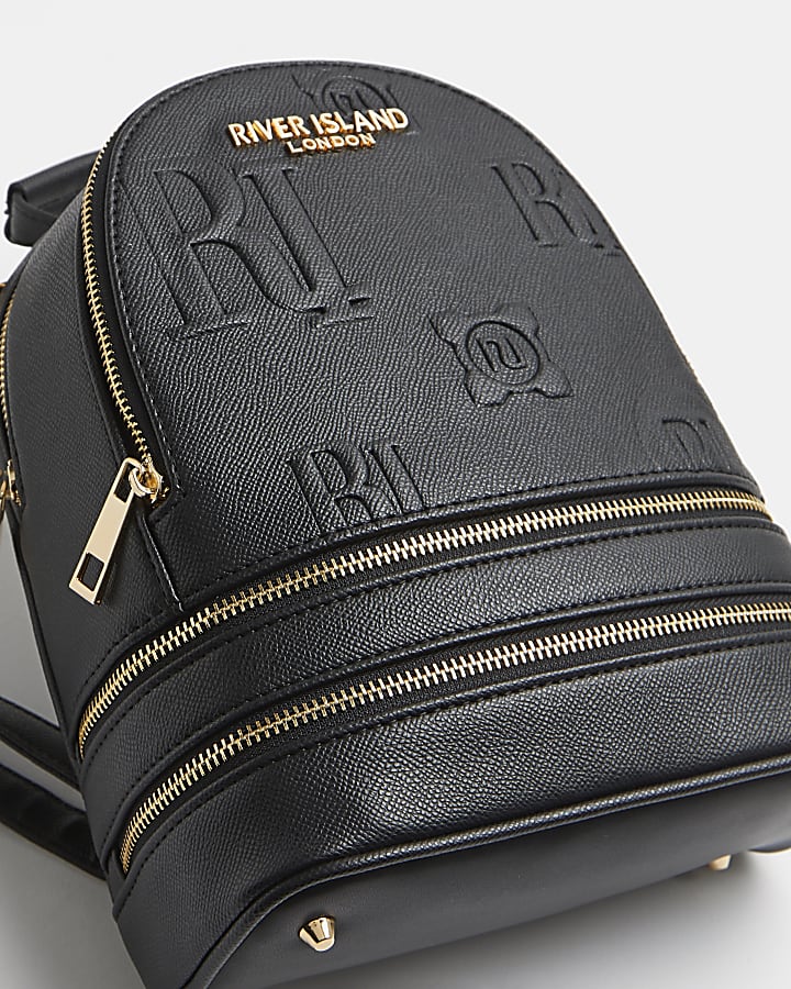 Black RI monogram embossed mini backpack