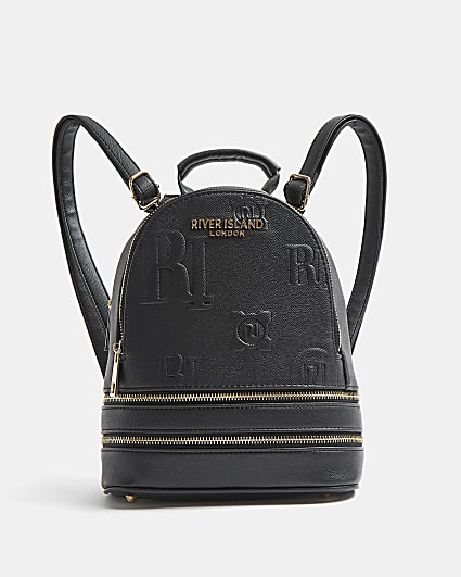 Black RI monogram embossed mini backpack