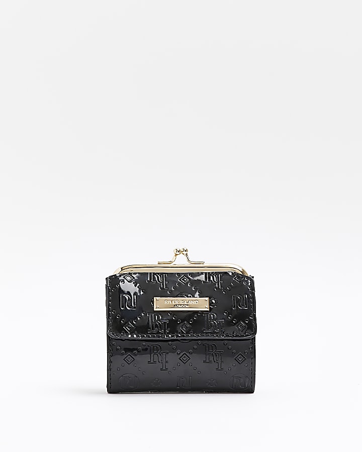 Black RI monogram embossed mini purse
