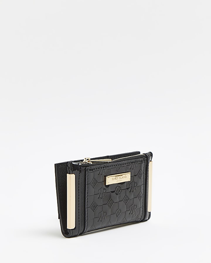 Black RI monogram embossed mini purse